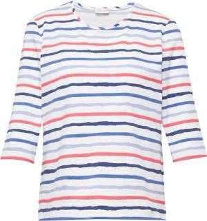 Geringeltes Freizeitshirt - weiß / blau / koralle / geringelt - Gr. 46 von Goldner Fashion