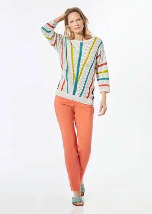 Strickpullover mit U-Boot-Ausschnitt - cremeweiß / gemustert - Gr. 50 von Goldner Fashion