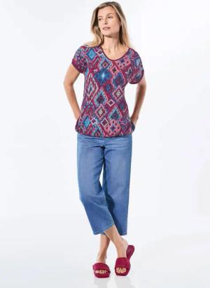 Shirt aus Effektgarn - bordeaux / blau / gemustert - Gr. 24 von Goldner Fashion