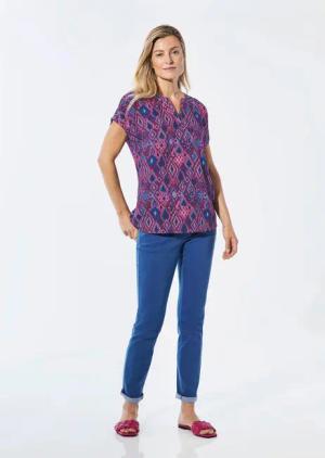 Bluse mit Tunika Ausschnitt - bordeaux / blau / gemustert - Gr. 23 von Goldner Fashion