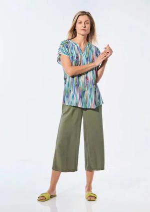 Bluse mit Tunika Ausschnitt - bunt / gemustert - Gr. 40 von Goldner Fashion