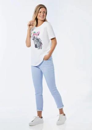 Jerseyshirt mit überschnittenen Schultern - weiß / gemustert - Gr. 23 von Goldner Fashion