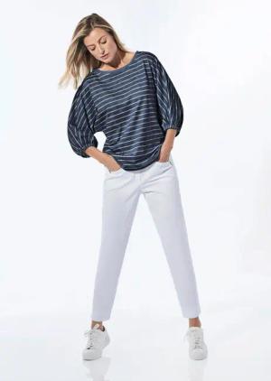 Shirt aus Effektgarn - marine / weiß / geringelt - Gr. 38 von Goldner Fashion