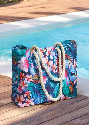 Strandtasche - dunkelblau / gemustert - Gr. Einheitsgröße von Goldner Fashion