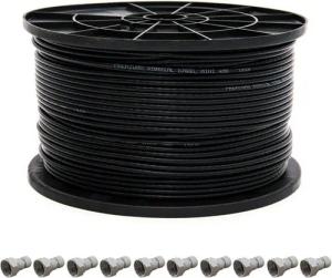 PremiumX Installationsset 50m mini Koax Kabel in Schwarz mit F-Aufdrehstecker SAT-Kabel