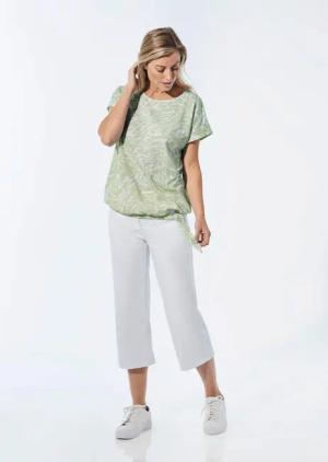 Shirt mit U-Boot-Ausschnitt - salbei / gemustert - Gr. 40 von Goldner Fashion