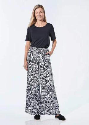 Hose mit weitem Bein - schwarz / weiß / gemustert - Gr. 205 von Goldner Fashion