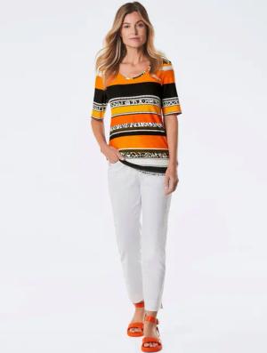 Druckshirt - orange / schwarz / gemustert - Gr. 52 von Goldner Fashion