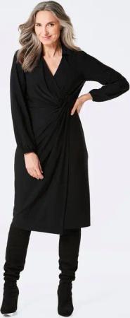 Wickelkleid mit Hemdkragen - schwarz - Gr. 52 von Goldner Fashion