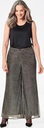 Palazzo-Hose VERA aus glänzendem Plissee - schwarz / metallic / gemustert - Gr. 48 von Goldner Fashion