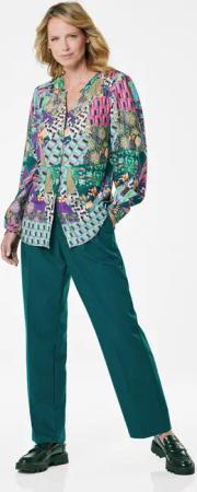 Druckbluse mit Patchmuster - dunkelgrün / gemustert - Gr. 48 von Goldner Fashion