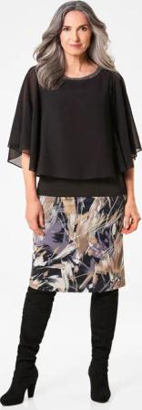 Blusenshirt mit weiten Chiffon-Ärmeln - schwarz - Gr. 46 von Goldner Fashion