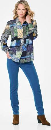 Druckbluse mit Patchmuster - marine / gemustert - Gr. 38 von Goldner Fashion