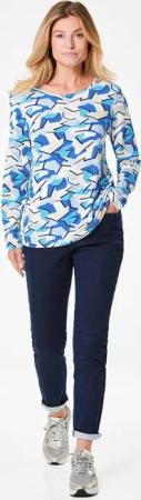 Langarmshirt mit auffälligem Muster - blau / gemustert - Gr. 24 von Goldner Fashion