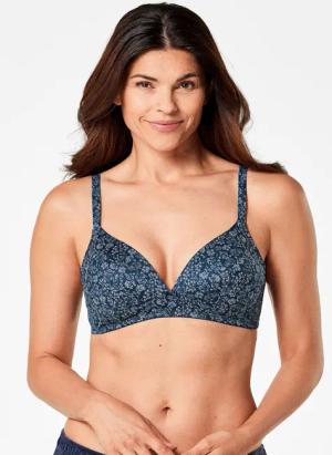 Bügelloser Soft-BH mit Einlage - dunkelblau / geblümt - Gr. 85 C von Goldner Fashion