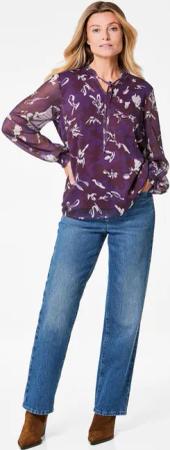Chiffonbluse mit Gummibündchen - beere / gemustert - Gr. 46 von Goldner Fashion