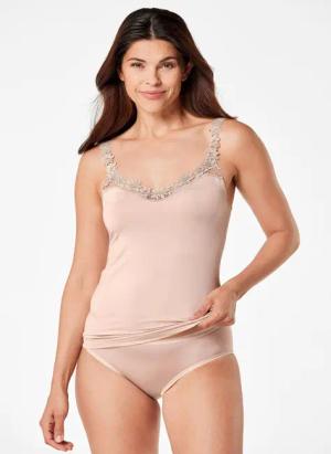 Trägerhemd mit Spitze - beige - Gr. 46 von Goldner Fashion