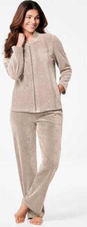 Samtweicher Nicki-Hausanzug - beige - Gr. 44 von Goldner Fashion
