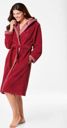 Flausch-Hausmantel mit Kapuze in Wickelform - rot - Gr. 20 von Goldner Fashion