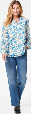 Chiffonbluse mit Gummibündchen - blau / gemustert - Gr. 44 von Goldner Fashion
