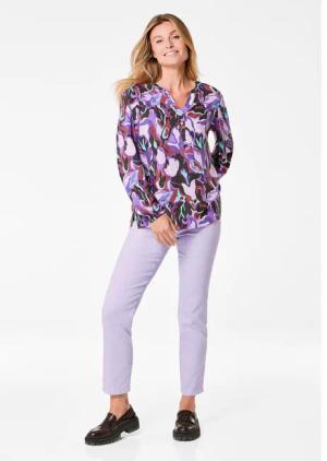 Druckbluse mit Tunikaausschnitt - lila / gemustert - Gr. 52 von Goldner Fashion