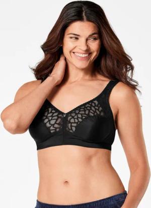 Bügelloser Soft-BH mit Spitze - schwarz - Gr. 100 E von Goldner Fashion