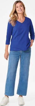 Shirt mit V-Ausschnitt - royalblau - Gr. 40 von Goldner Fashion