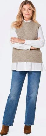 Rippstrick Pullunder mit Stehkragen - taupe - Gr. 54 von Goldner Fashion