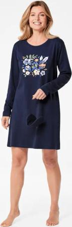 Baumwoll-Nachthemd mit Langarm - marine - Gr. 36/38 von Goldner Fashion