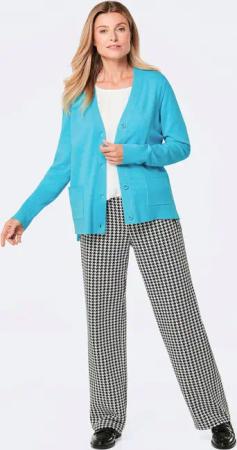 Longstrickjacke mit aufgesetzten Taschen - türkis - Gr. 19 von Goldner Fashion