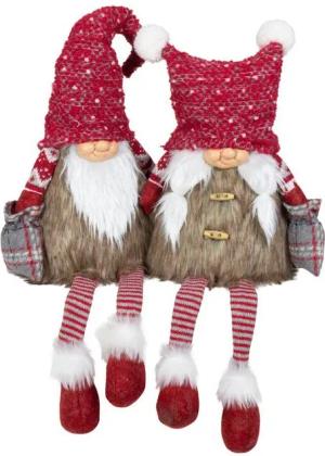 Christmas Paradise Weihnachtsfigur sitzender Wichtel 30cm (70cm) (Dekofiguren, 2 St., im Set), Gnom Kantenhocker, Pärchen - Mann und Frau, Weihnachtsdeko Rot-Braun