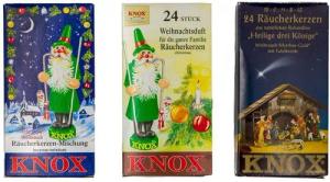 KNOX Duftkerze 3er Weihnacht Set: Tannenduft / Weihrauch-Myrrhe / Weihrauch-Sandel, 72 Räucherkegel aus dem Erzgebirge - Made in Germany