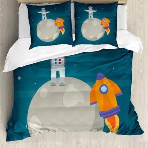 Abakuhaus Bettwäsche Milbensicher Allergiker geeignet mit Kissenbezügen, Microfaser, Kindergarten Glücklicher Astronaut auf Mond
