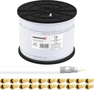 PremiumX 100m BASIC Koaxialkabel 135dB 4-fach SAT Koax Kabel 20x F-Stecker SAT-Kabel