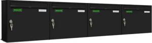 AL Briefkastensysteme Wandbriefkasten 4 Fach Basic Briefkasten A4 in RAL Farbe 9005 Tief Schwarz wetterfest