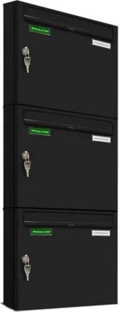 AL Briefkastensysteme Wandbriefkasten 3 Fach Basic Briefkasten A4 in RAL Farbe 9005 Tief Schwarz wetterfest