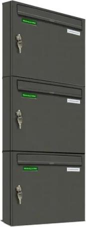 AL Briefkastensysteme Wandbriefkasten 3 Fach Basic Briefkasten A4 DB Farbe 703 Eisenglimmer Grau wetterfest