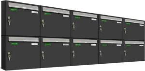 AL Briefkastensysteme Wandbriefkasten 10 Fach Premium Briefkasten A4 in RAL 7016 Anthrazit Grau wetterfest