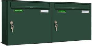 AL Briefkastensysteme Wandbriefkasten 2 Fach Basic Briefkasten A4 in RAL Farbe 6005 Moos Grün wetterfest
