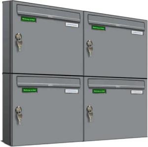 AL Briefkastensysteme Wandbriefkasten 4 Fach Basic Briefkasten A4 RAL Farbe 9006 Weiss Aluminium wetterfest
