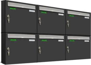AL Briefkastensysteme Wandbriefkasten 6 Fach Premium Briefkasten A4 in RAL 7016 Anthrazit Grau wetterfest