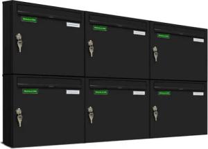 AL Briefkastensysteme Wandbriefkasten 6 Fach Basic Briefkasten A4 in RAL Farbe 9005 Tief Schwarz wetterfest