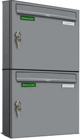 AL Briefkastensysteme Wandbriefkasten 2 Fach Basic Briefkasten A4 RAL Farbe 9006 Weiss Aluminium wetterfest