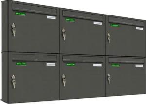 AL Briefkastensysteme Wandbriefkasten 6 Fach Basic Briefkasten A4 DB Farbe 703 Eisenglimmer Grau wetterfest