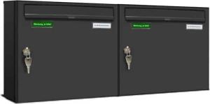 AL Briefkastensysteme Wandbriefkasten 2 Fach Basic Briefkasten A4 in RAL Farbe 9005 Tief Schwarz wetterfest