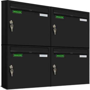AL Briefkastensysteme Wandbriefkasten 4 Fach Basic Briefkasten A4 in RAL Farbe 9005 Tief Schwarz wetterfest
