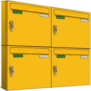 AL Briefkastensysteme Wandbriefkasten 4 Fach Basic Briefkasten A4 in RAL Farbe Signal Gelb wetterfest