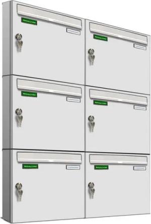 AL Briefkastensysteme Wandbriefkasten 6 Fach Basic Briefkasten A4 RAL Farbe 9016 Verkehrs Weiss wetterfest