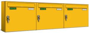 AL Briefkastensysteme Wandbriefkasten 3 Fach Basic Briefkasten A4 in RAL Farbe Signal Gelb wetterfest