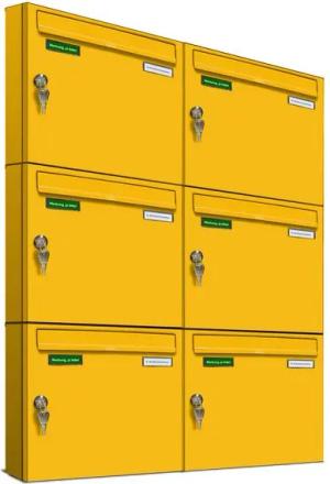 AL Briefkastensysteme Wandbriefkasten 6 Fach Basic Briefkasten A4 in RAL Farbe Signal Gelb wetterfest